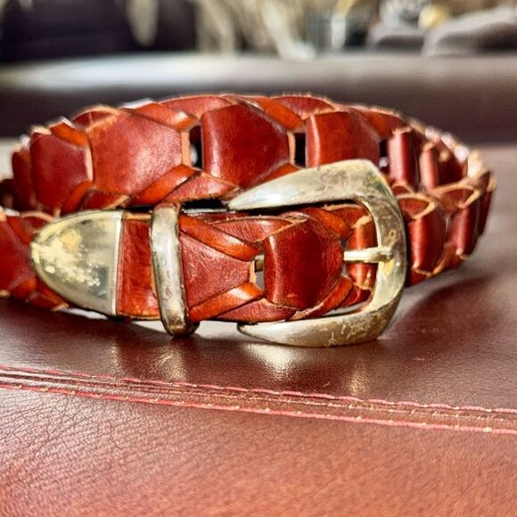 Braided Leather Belt with Silver Buckle fasten any point - Picture 2 of 10